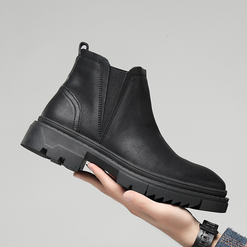 Autumn Winter Single Shoes Martin British Style Slip-On Low-Cut Men's Leather Chelsea Boots S52-H