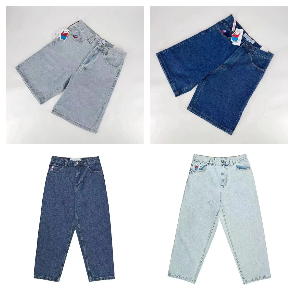 Men's Shorts Retro Hip Hop Cartoon Graphic Streetwear Denim Big Boy Embroidery Baggy Jorts Harajuku Gym Basketball Men