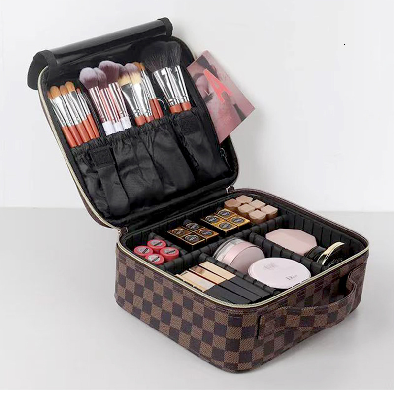 Plaid Vintage Floral Makeup Large Capacity High Appearance Wash Convenient Handheld Cosmetics Storage Bag