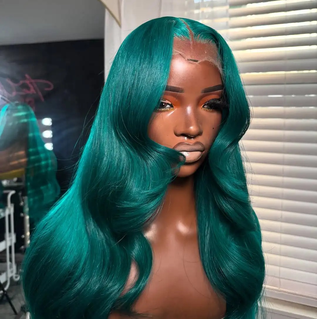 Transparent 13x4 Lace Frontal Body Wave Human Hair Wigs Colored Cyan Green 13x6 Lace Front Wig Brazilian Pre Plucked Ready To Wear for Women