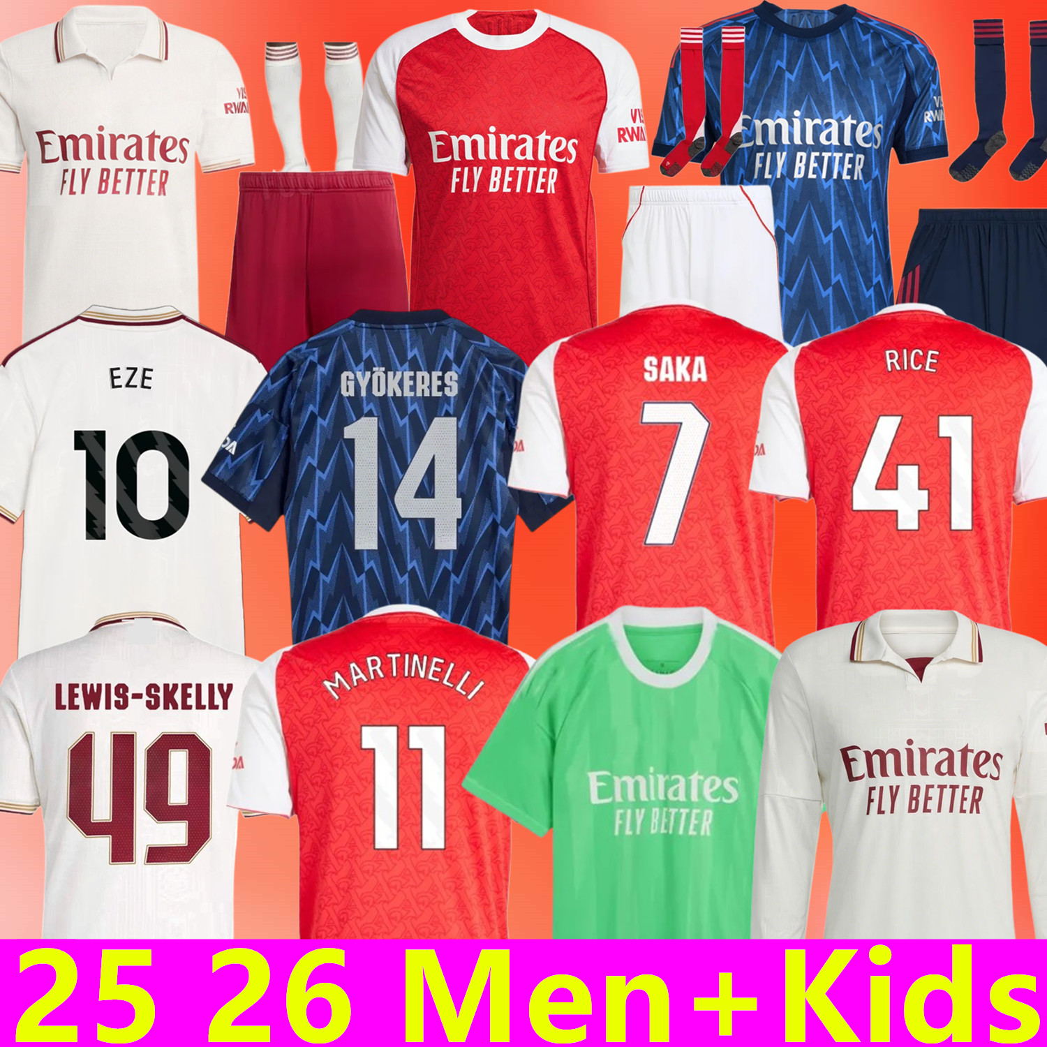 2025 2026 SAKA ARsen soccer jerseys SMITH ROWE G.JESUS SALIBA Fans Player version ODEGAARD MARTINELLI 25 26 NKETIAH football kits shirt Men Kids boys sets uniforms