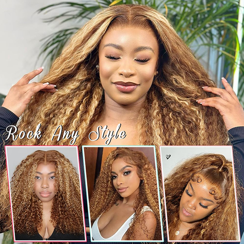 Eulisi 13*6 HD Transparent Lace Frontal Wigs for Women Glueless Pre Plucked Lace Front Wig P4 27 Water Wave Honey Blonde Wig