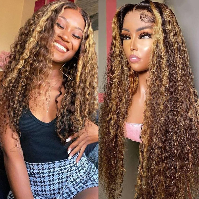 Eulisi 13*6 HD Transparent Lace Frontal Wigs for Women Glueless Pre Plucked Lace Front Wig P4 27 Water Wave Honey Blonde Wig