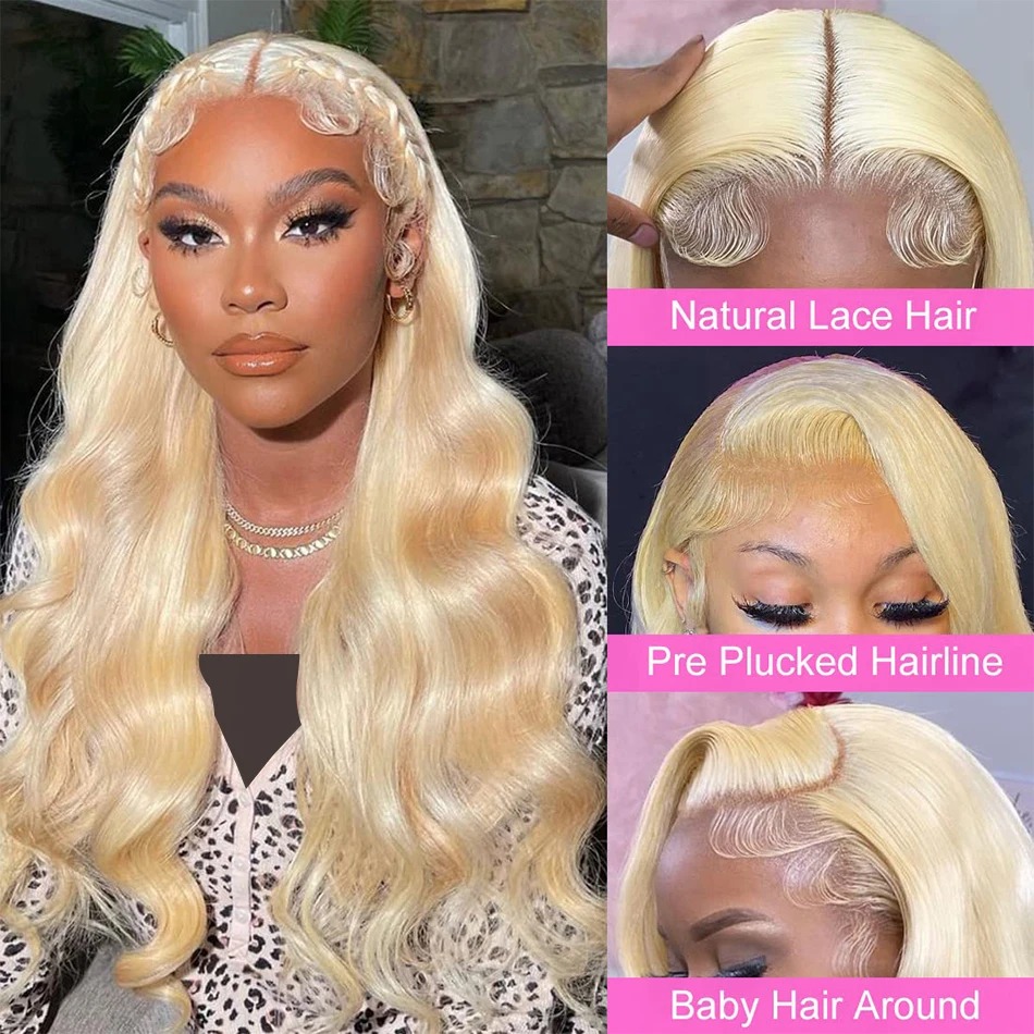 Human Hair 613 Blonde Wig 26 Inch High Density Body Wave Blonde Gluelesss 13x6 HD Lace Front Wig HD Transparent Glueless 180 Density Wigs for Women - view 7
