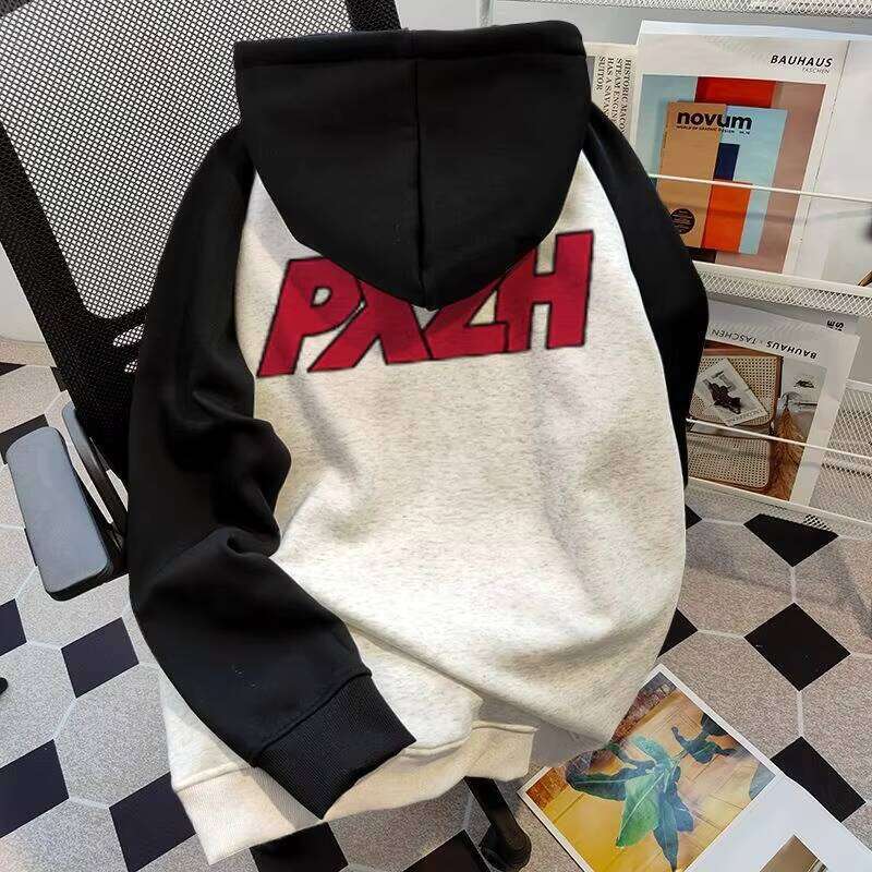 American Vintage 2025 Autumn Winter Men's Patchwork High Street Fashion Raglan Sleeve Hoodie for Men