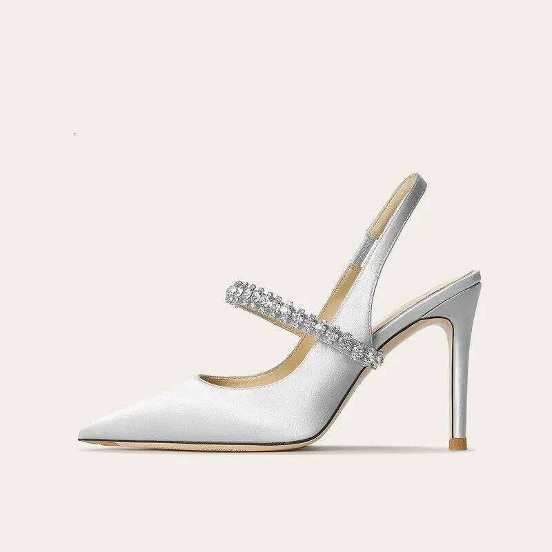 Zapatos Mujer Sandals Women Satin High Wedding Prom Shoes Summer Fashion Silk Dia Pointed Back Strap Heels