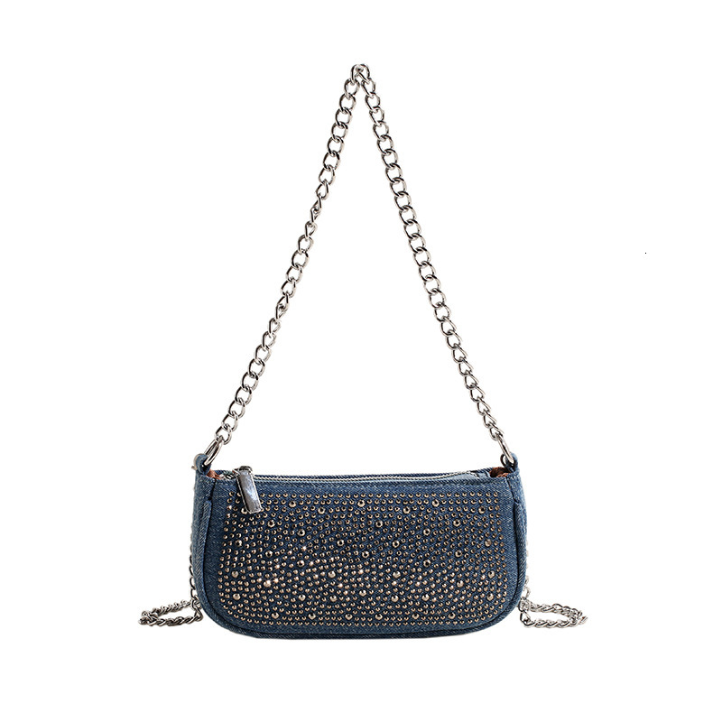 Autumn New Women s Shoulder Bag Fashion New Spicy Girl Rhinestone Decoration Denim Armpit Bag Niche Design Chain Women s Crossbody Bag Autumn New Desi