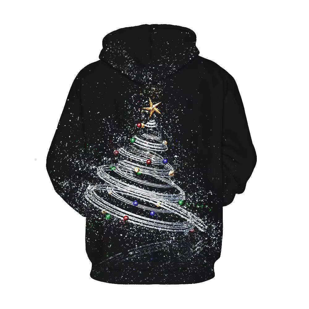 European American Christmas Hoodie for Men New 3D Digital Printing Loose Long-Sleeved Sweatshirt Solid Pattern Hooded Collar