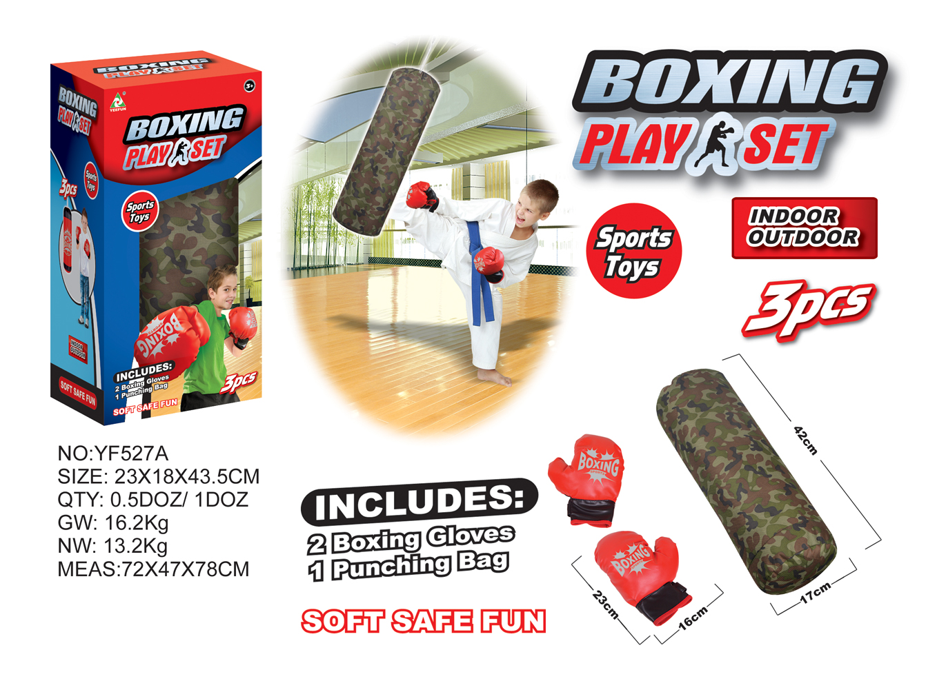 Camo Punching Bag for Kids with Boxing Gloves, Boys Army Style Freestanding Boxing Bag Toy, Adjustable Height Indoor Outdoor Sport Toys Gift for Boys