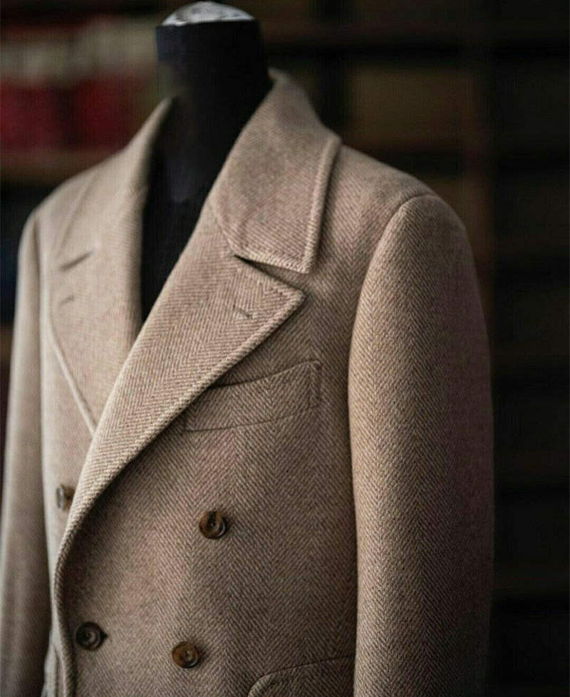 Classic Men Long Coat Wool Blends Notched Lapel Trench Coats Double Breasted Warm Jacket Plus Size Business Blazers Customized
