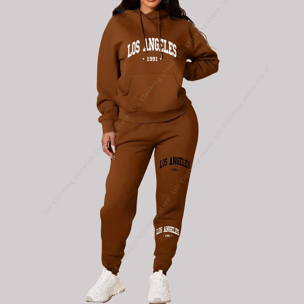 Women Sets Hoodies Pants 2 Piece Outfits Aesthetic Sportswear Sweatsuit Los Angeles Letter Print Suit Ladies Tracksuit Plus Size 250827