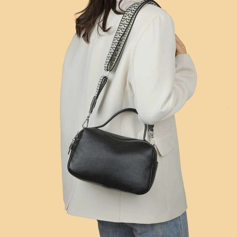Fashion Simple Genuine Ladies Handbag Leather Girls Casual Hundred Large Capacity Comfortable Wide Shoulder Strap Crossb