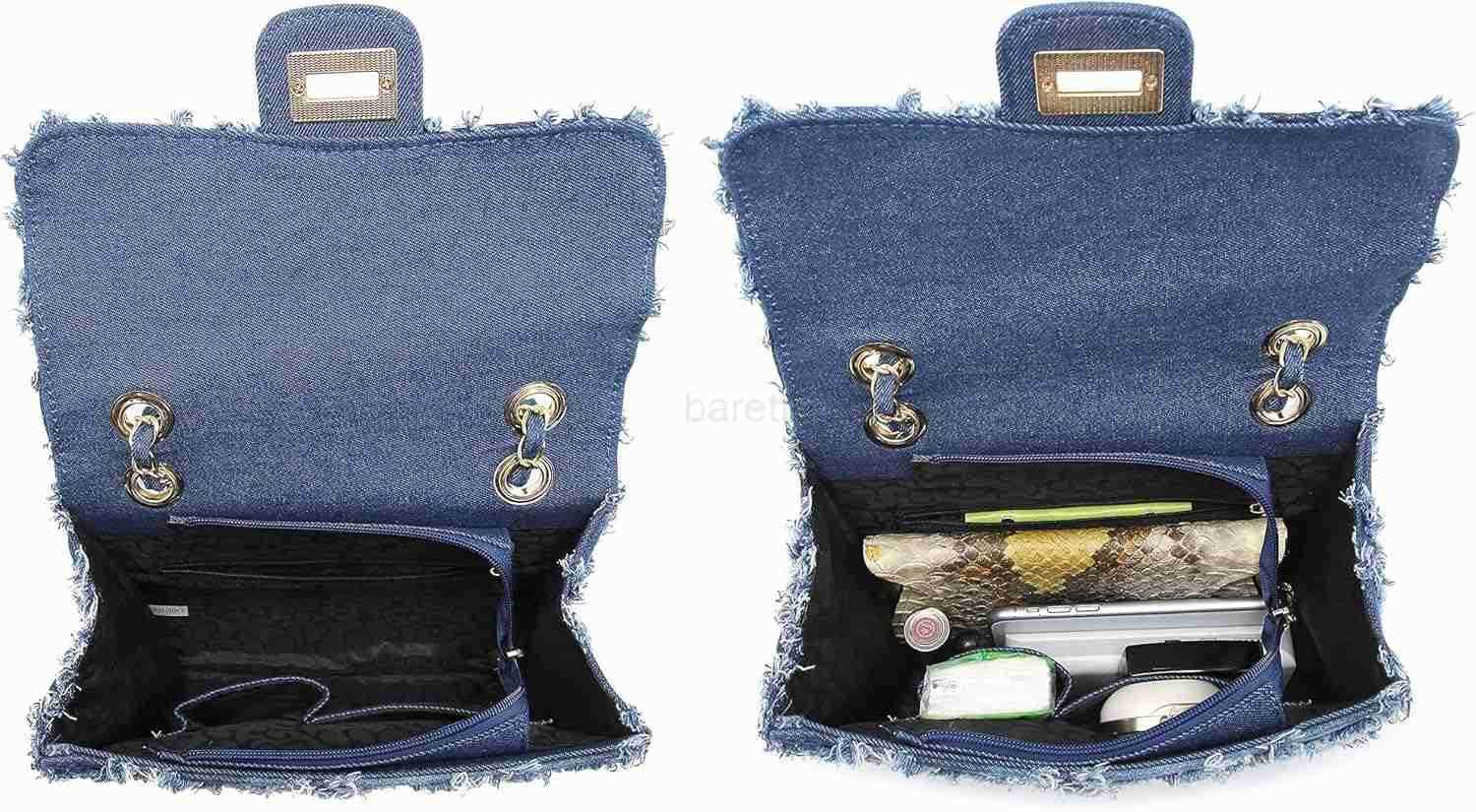 Small Shoulder Bags Quilted Crossbody Distressed Jean Denim Purse Evening Bag Clutch Handbag with Chain Strap M250828