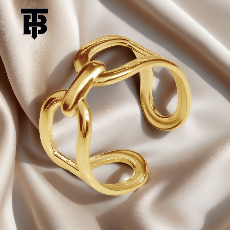 Free Shipping For New Designer Accessories Cross-border Geometric Stainless Steel Ring Simple Plain Hollow Adjustable Titanium Steel Jewelry For Women