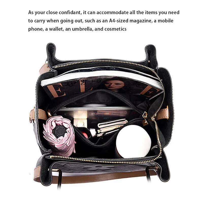 Women's Handbag, High-End Emed Tote Large-Capacity Bucket Water- Mother-In-Law Bag, Fashionable Shoulder Crossbody Bag