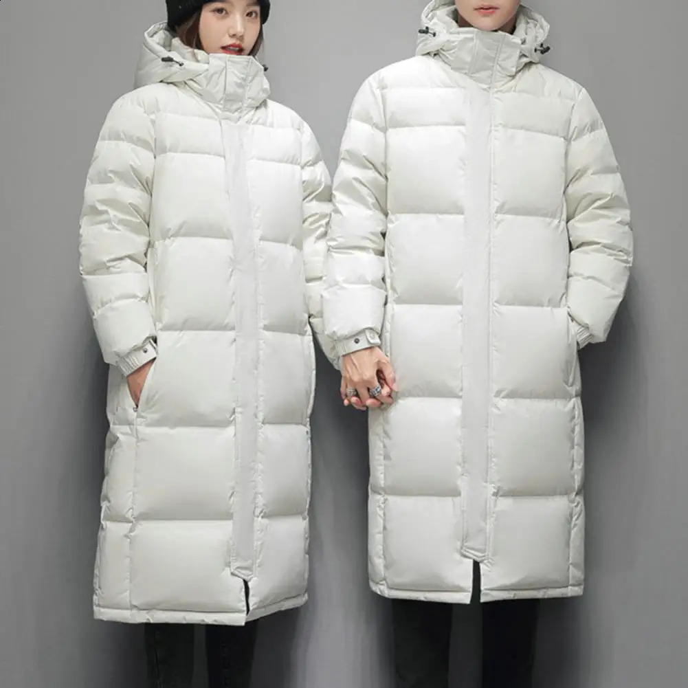 Winter Mens women Long Parka couple Winter Cotton Coat Thickened Padded Stand Collar unisex Mid Length Down Coat Thermal Parkas 250827