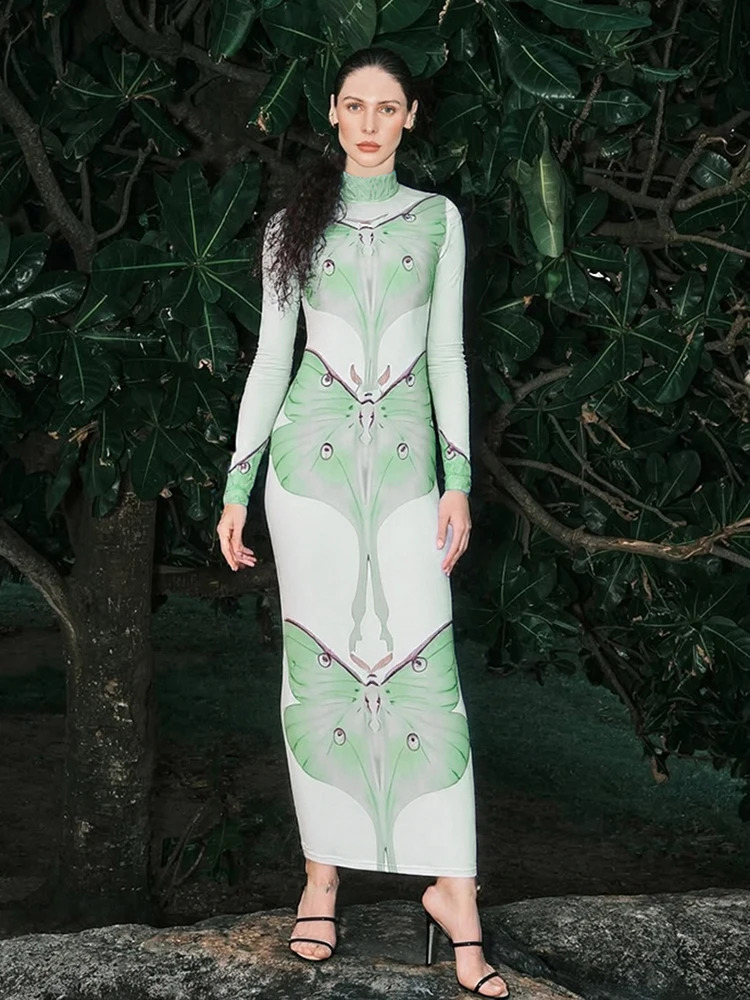 Weird Puss Sexy See Through Women Dress Long Sleeve Elegant Stretch Skinny Midnight Clubwear Bodycon 250828