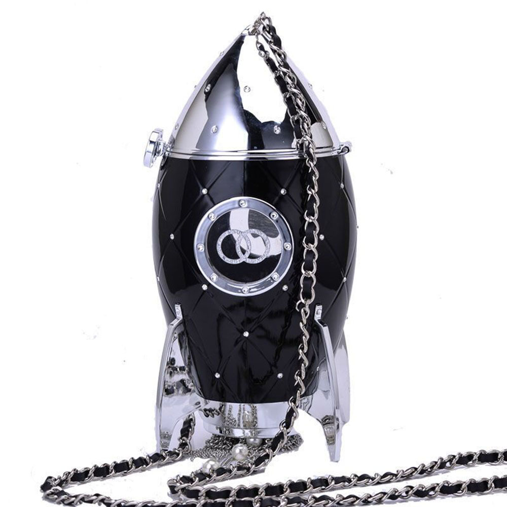 Women Classic Party Fringed Bag double-C Acrylic Rocket Shape Bag Pouch elegant Lady Evening bags Shoulder Tote Chains Storage Box with Tassel
