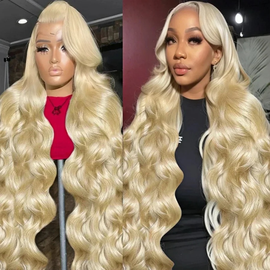 Human Hair 613 Blonde Wig 26 Inch High Density Body Wave Blonde Gluelesss 13x6 HD Lace Front Wig HD Transparent Glueless 180 Density Wigs for Women - view 5