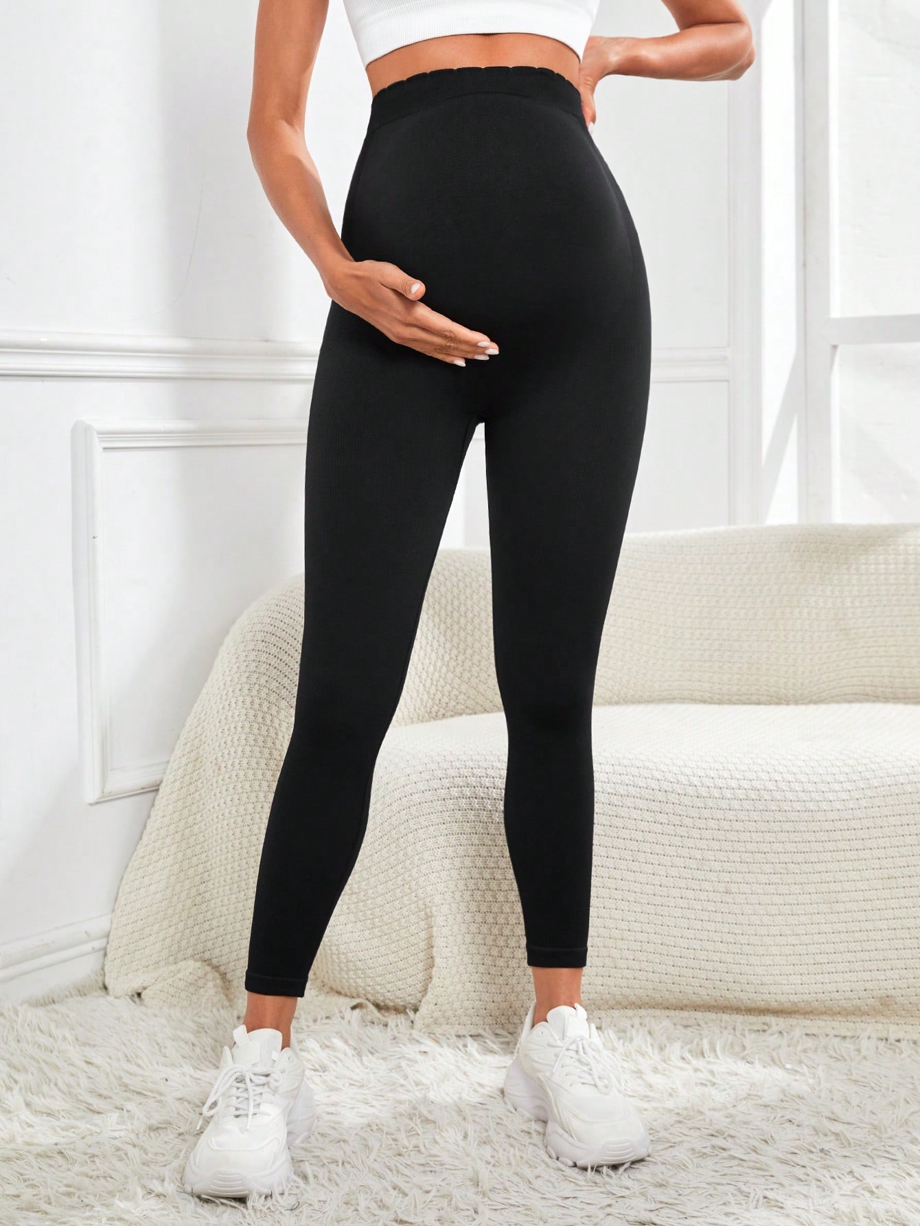 Solid Color Maternity Pants For Pregnant Women, High Waist Belly Support Trousers,Soft Workout Activewear Yoga Pregnancy Pants