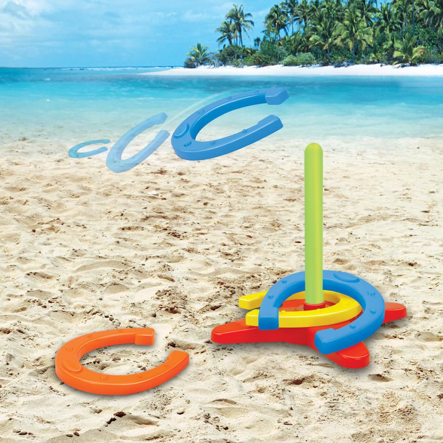 Colorful Plastic Horseshoe Ring Toss Game Set for Outdoor Lawn Fun