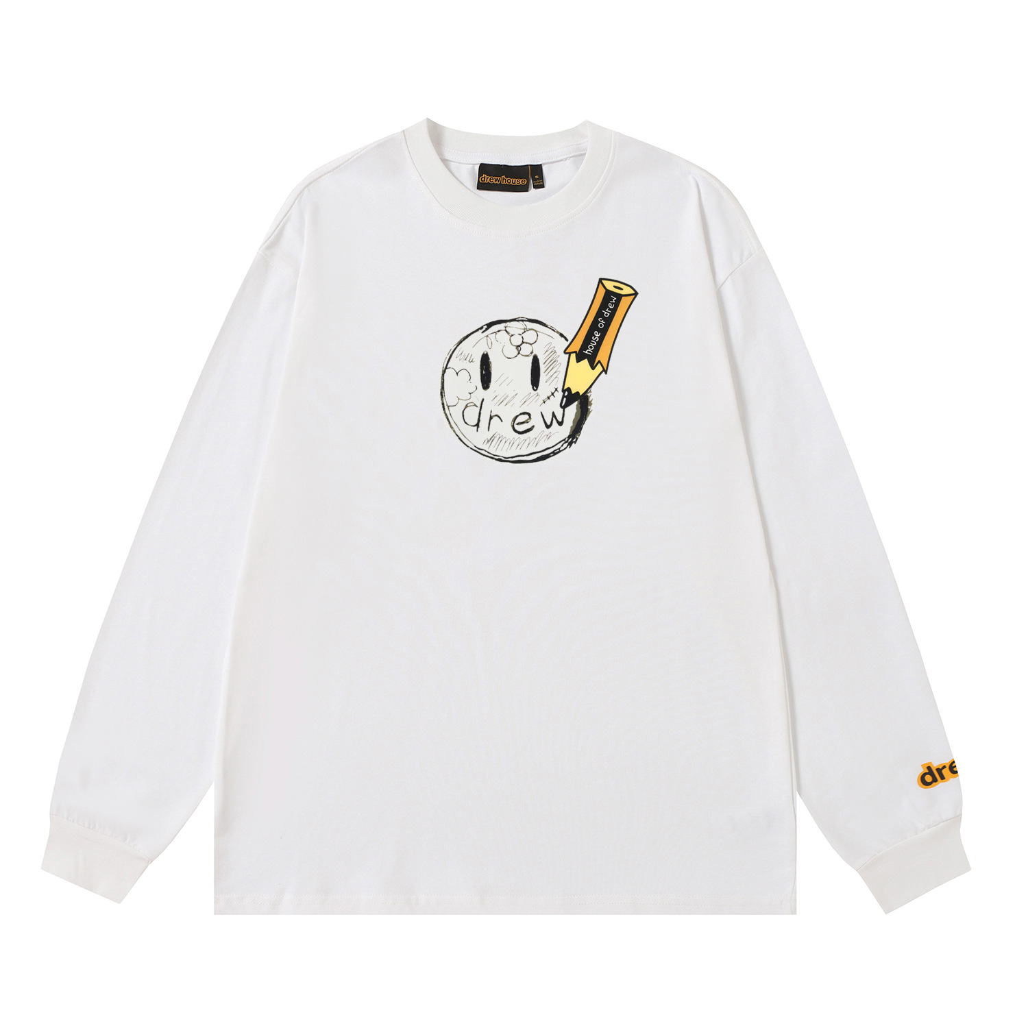 Drew House New drew T Shirt Men's and Women's Long Sleeve Tshirt Designer Luxury Pencil flower smiley face