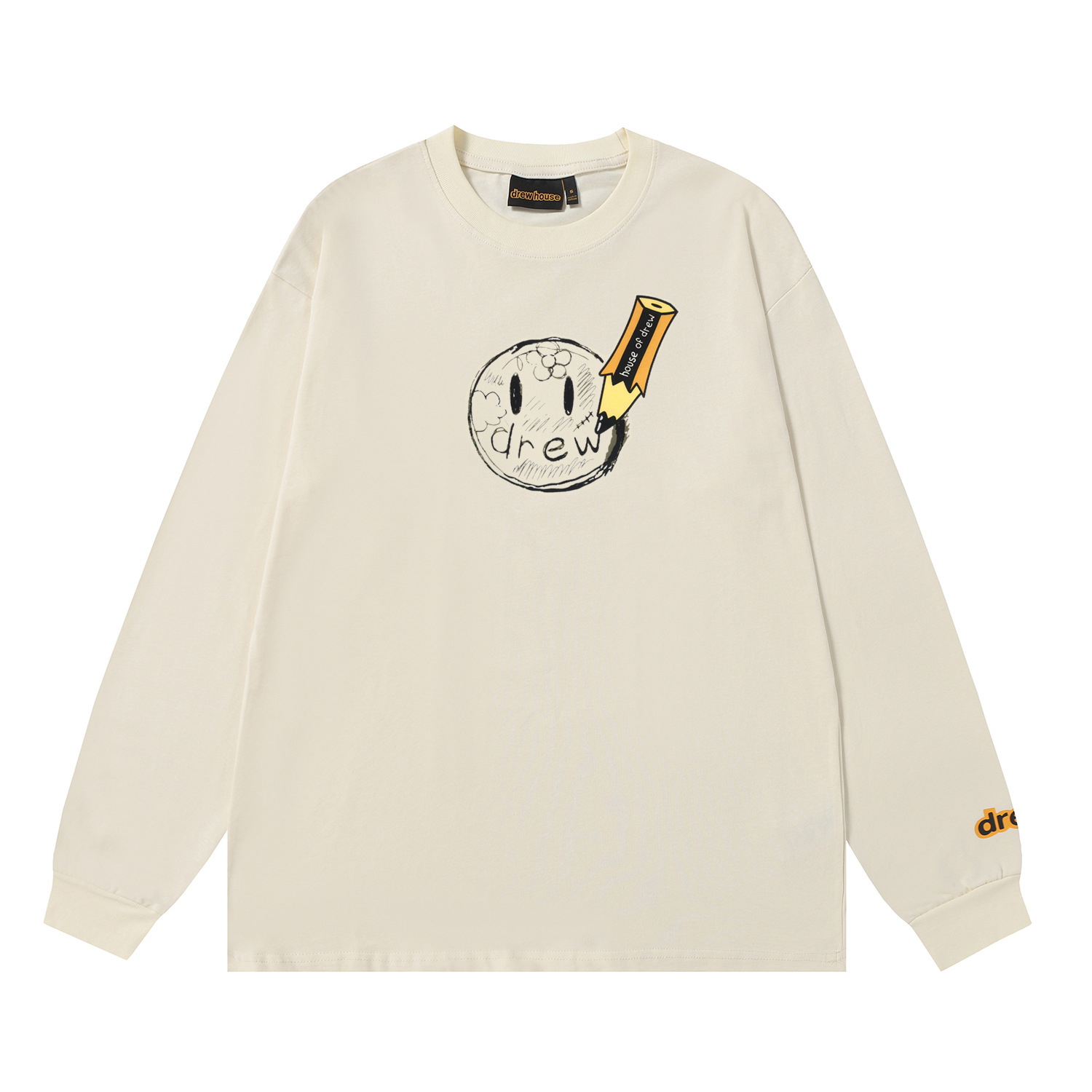 Drew House New drew T Shirt Men's and Women's Long Sleeve Tshirt Designer Luxury Pencil flower smiley face