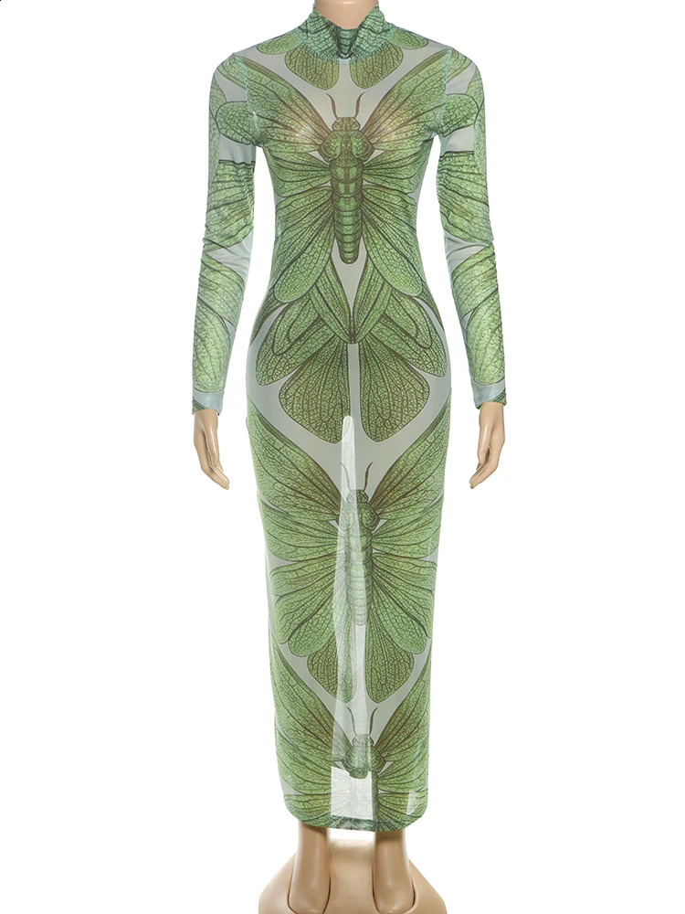 Weird Puss Sexy See Through Women Dress Long Sleeve Elegant Stretch Skinny Midnight Clubwear Bodycon 250828