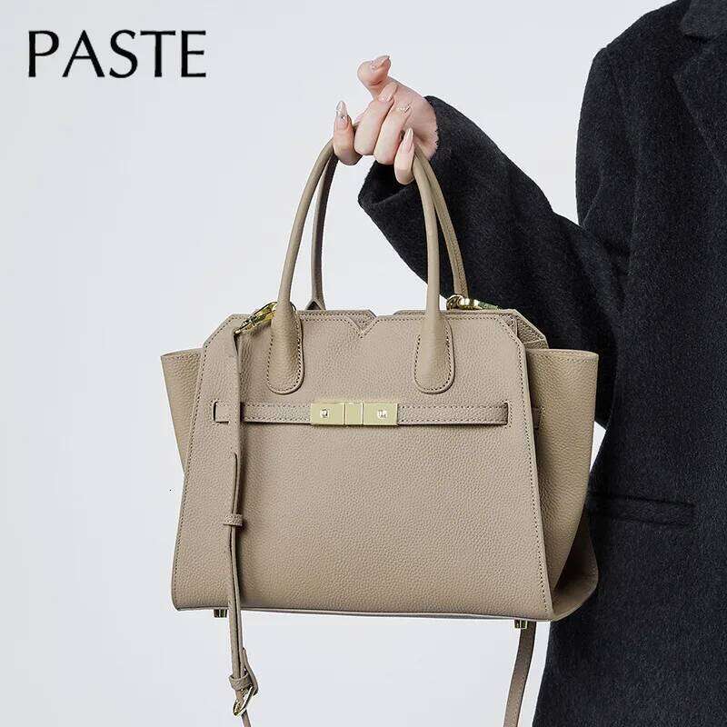 Leisure Large Capacity Trapeze Tote High Quality Full Grain Cow Leather Women Top Handle Handbag Travel Commuter Shoulder Bag