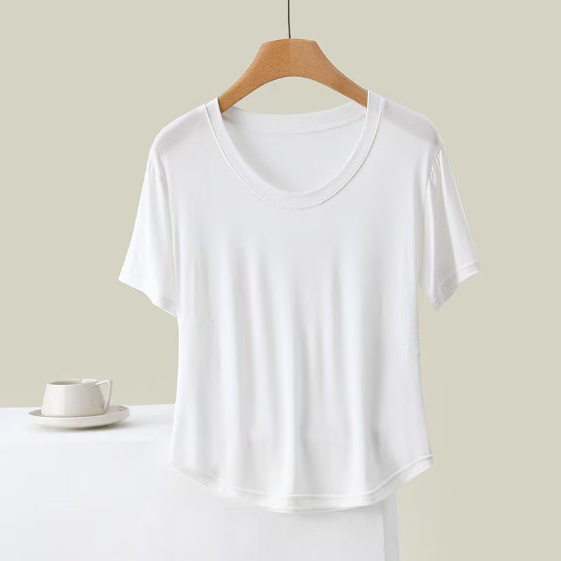 K2177 Cotton short-sleeved T-shirt for women in summer, Korean style, round neck, slim fit, pleated design, comfortable and breathable
