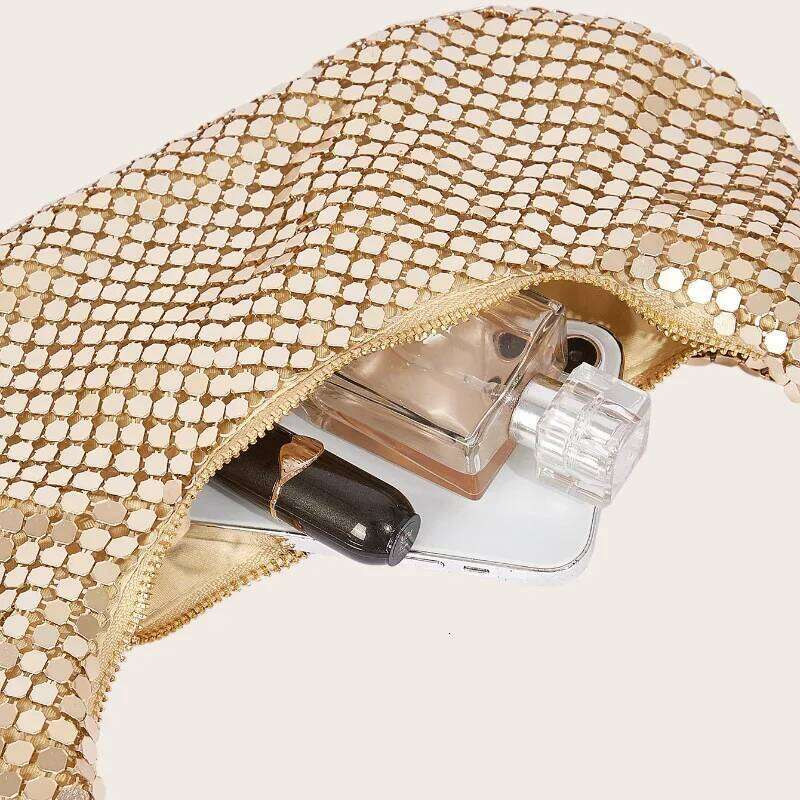 Women's Evening Aluminum Sequin Armpit With Zipper Lightweight Casual Handbag Party Sparkling Shoulder Mobile Phone Bag