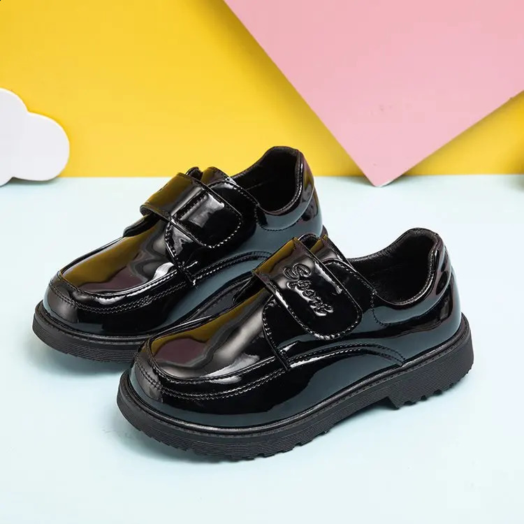 Boys Shoes Spring Autumn Black Glossy Classic Kids Loafer for Girl Versatile Roundtoe Britain Child School Shoes 250827