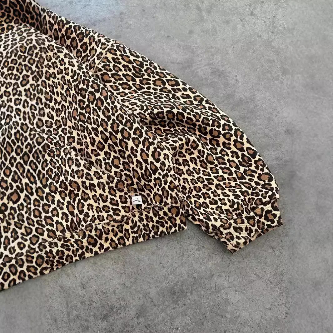 Vintage Leopard Print Couple Zip Up Hoodie Harajuku Style Hip Hop Fleece Lining Unisex Casual Pullover Sweatshirt XS to XXL y250827