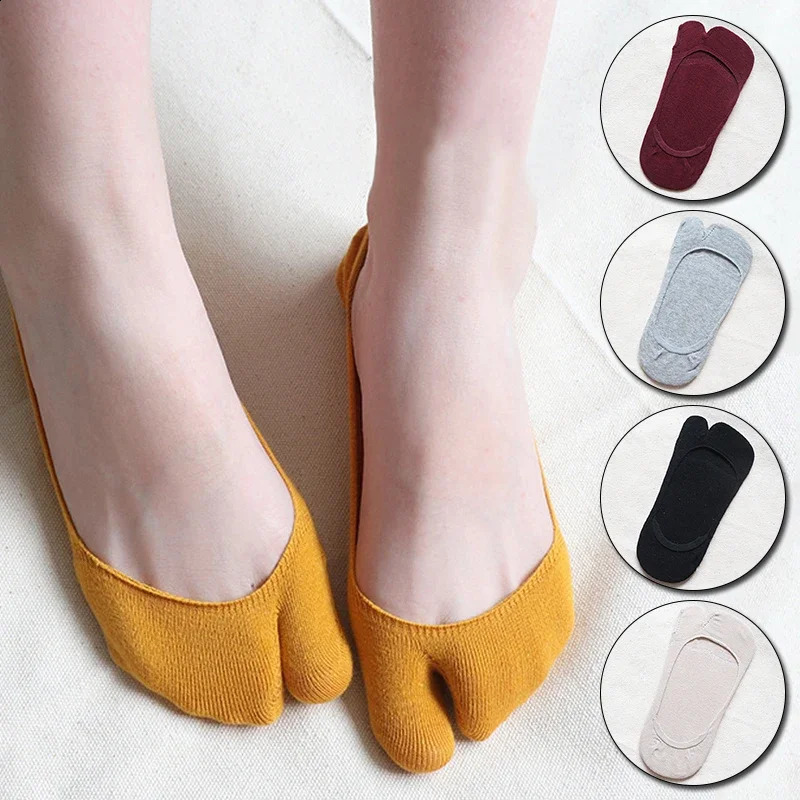 Women Two Finger Socks Summer Thin Nonslip Invisible Low Cut Boat Sock Solid Breathable Cotton Tabi Comfortable 250828