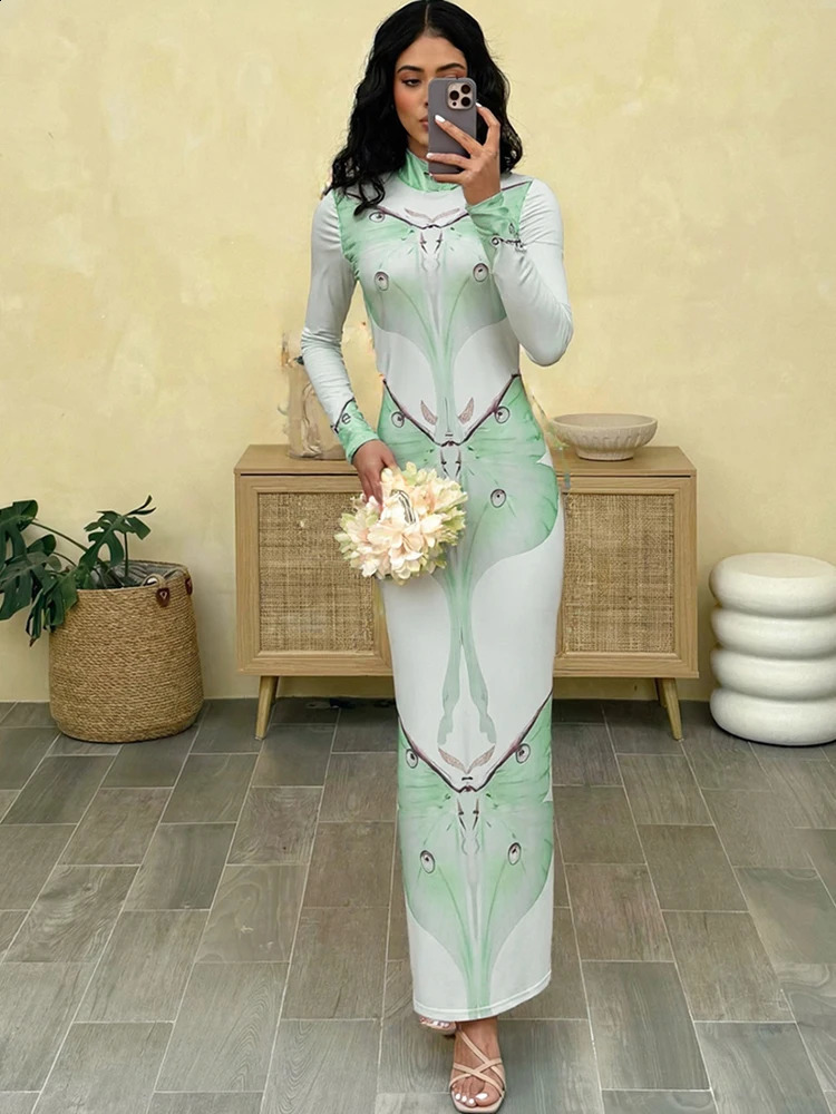 Weird Puss Sexy See Through Women Dress Long Sleeve Elegant Stretch Skinny Midnight Clubwear Bodycon 250828