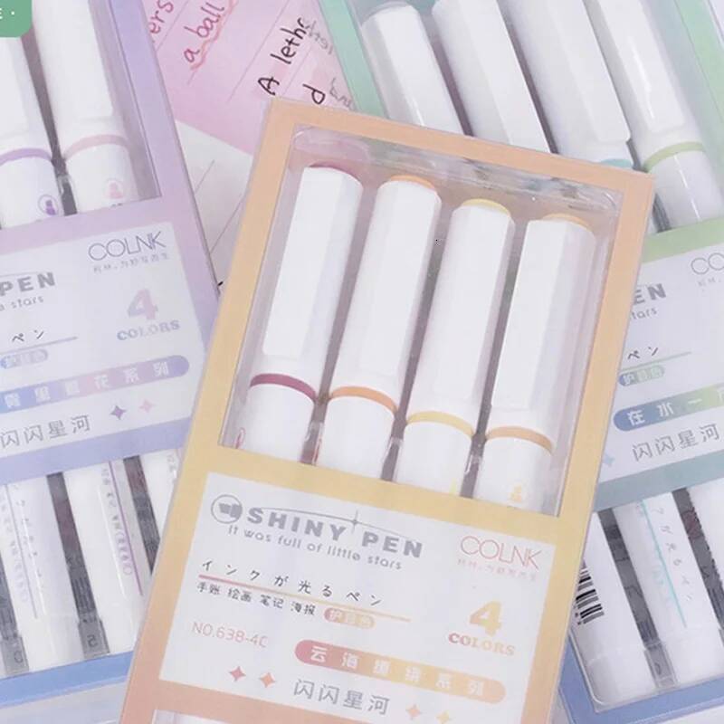 4 colours/box Shimmering Star River Series Eye Care Soft Glitter Highlighter for Students Highlighting Marker Handwriting i1