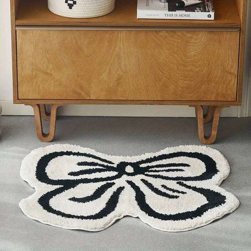 Cartoon Bedside Floor Fluffy Bowknot Mat Irregular Carpet for Living Room Shaggy Area Rug Doormat Cute Decor H260226
