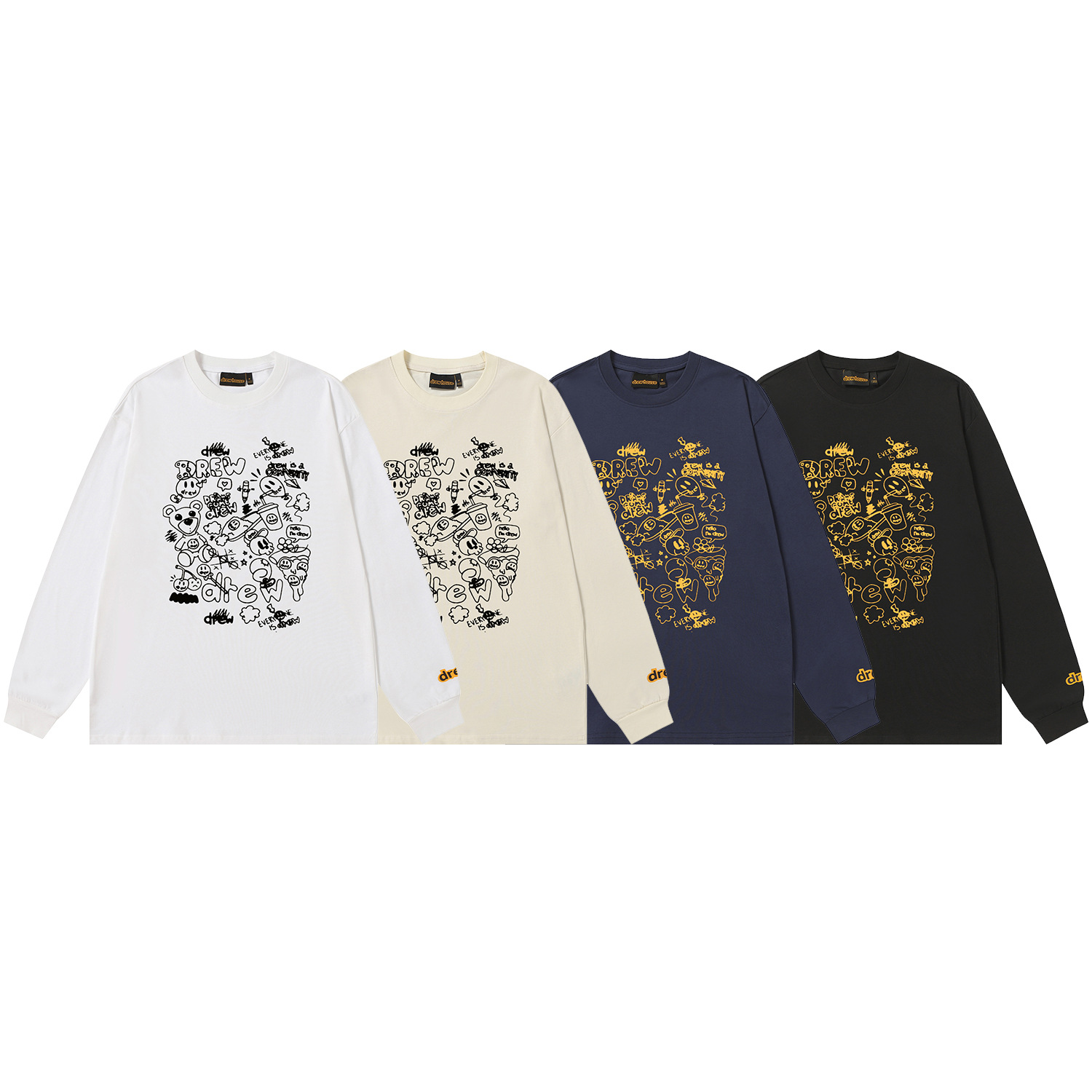 Drew House New drew Cartoon bear T Shirt Men's and Women's Long Sleeve Tshirt Designer Luxury