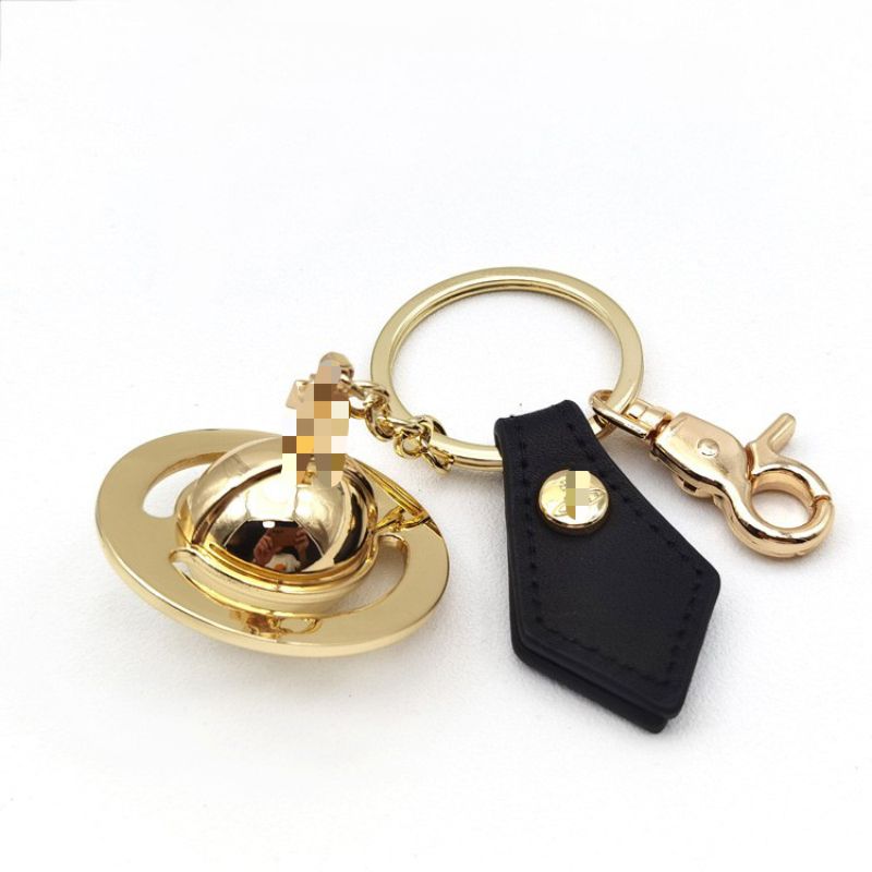 Brand Saturn Keychains Bag Black Leather Metal Bag Pendants Decoration Accessories