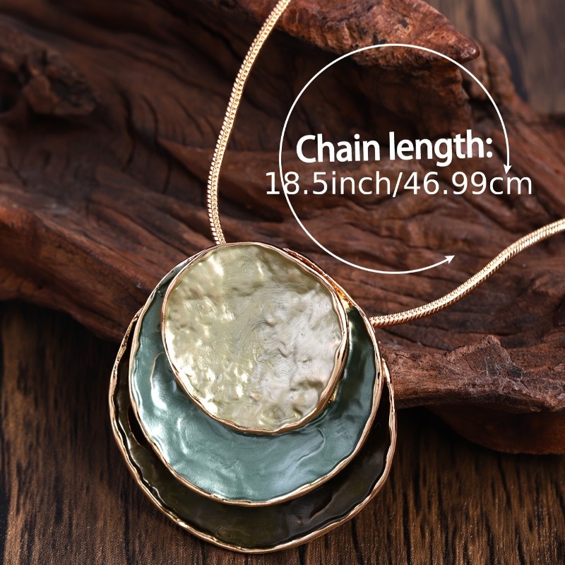 2025 necklace retro elegant casual fashion thin coating dripping oil simple enamel zinc alloy three-layer round pendant decorative jewelry set
