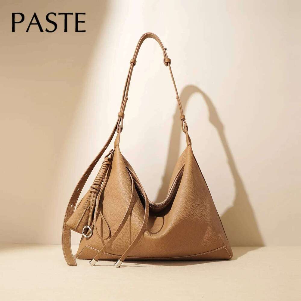 New Ins Chic Designer Large Capacity Commuter Tote First Layer Genuine Cow Leather Women's Handbag Connect With Small Purse