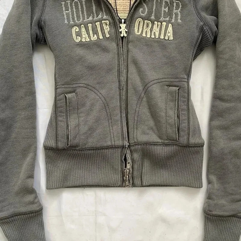 Embroidered military green jacket Y2K Slim cardigan sweatshirt womens fall and winter gothic retro casual streetwear250828