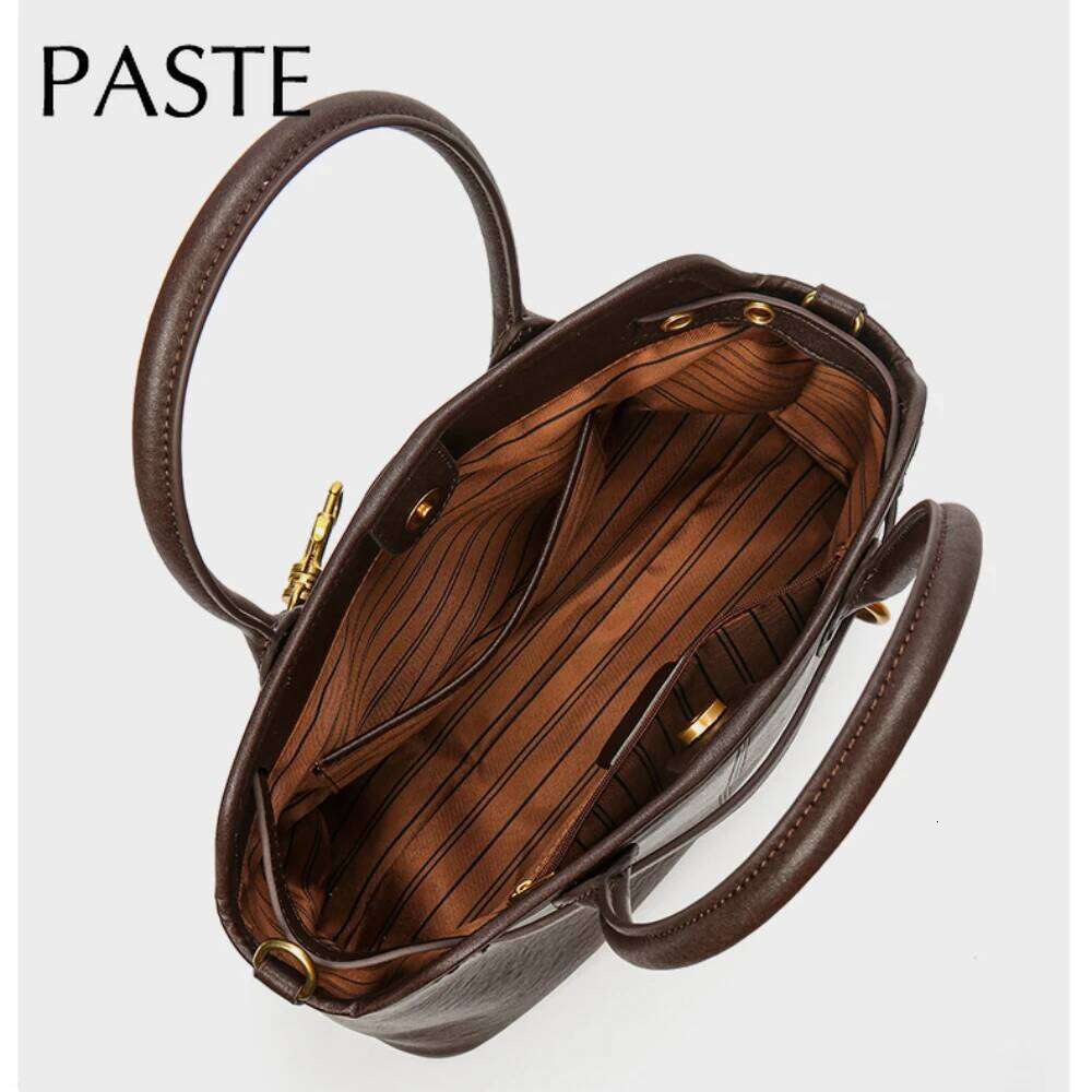 New Retro Designer Large Briefcase Tote First Layer Cow Leather Women Handbag High-End Cowskin Bussiness Female Shoulder Bag