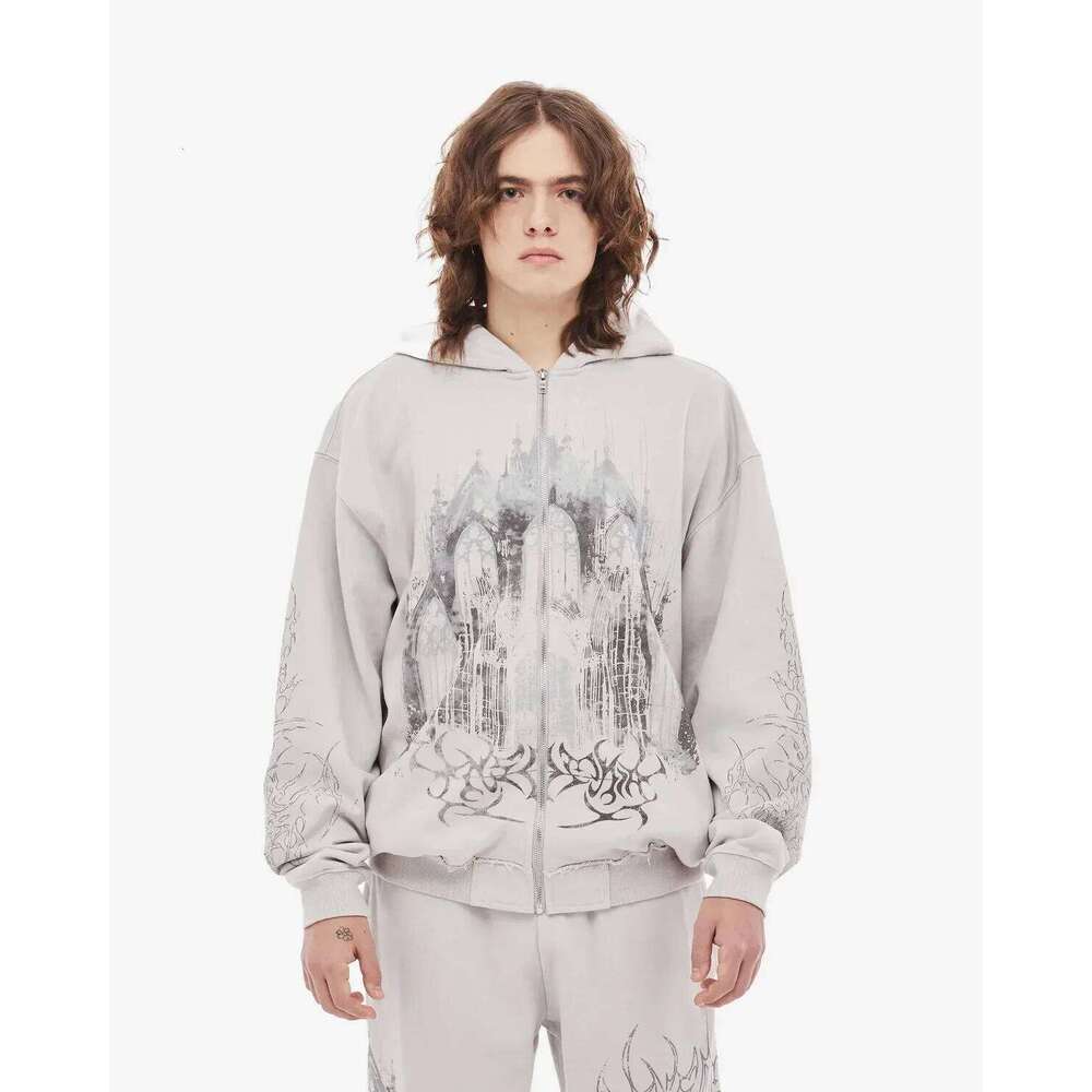 Vintage Spring Autumn Aesthetic Print Gothic Fashion Zip Up Hoodie Hip Hop Sweatshirt Casual Tops Women Man Kpop Clothes