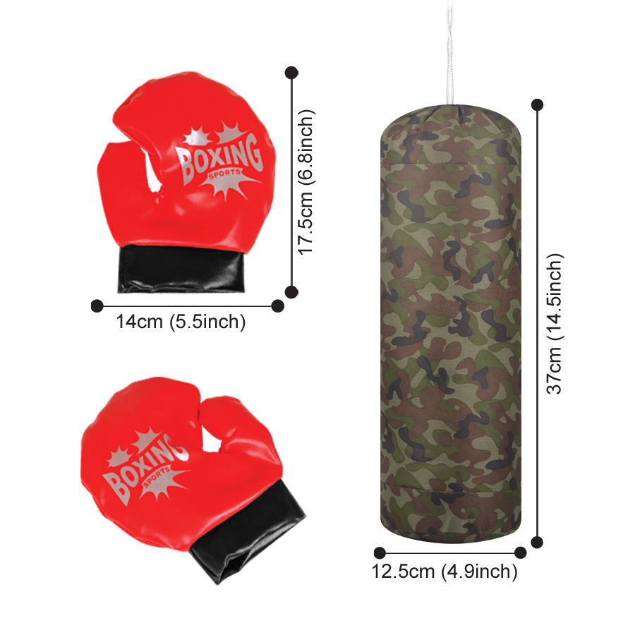 Army Camo Punching Bag Set with Gloves,Hanging Punch Bag with Hooks Boxing Toy for Boys, Adjustable Height Kids for Indoor Outdoor Training Gift
