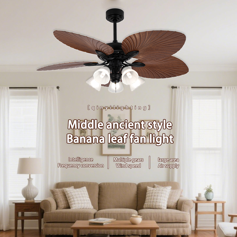Medieval - Inspired Banana Leaf Ceiling Fan with Lights, Smart Inverter, Multiple - Speed for Living Room