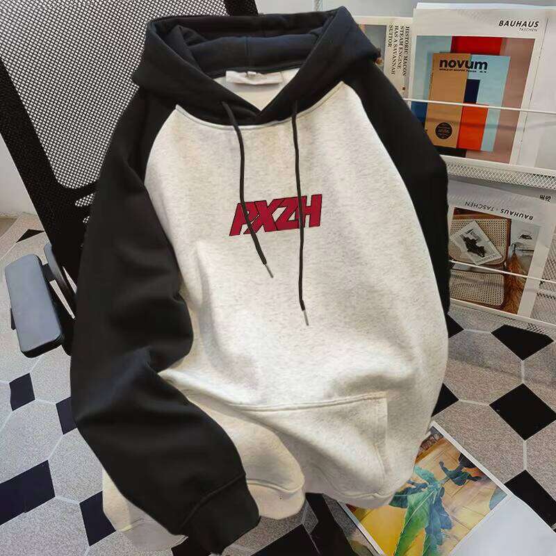 American Vintage 2025 Autumn Winter Men's Patchwork High Street Fashion Raglan Sleeve Hoodie for Men