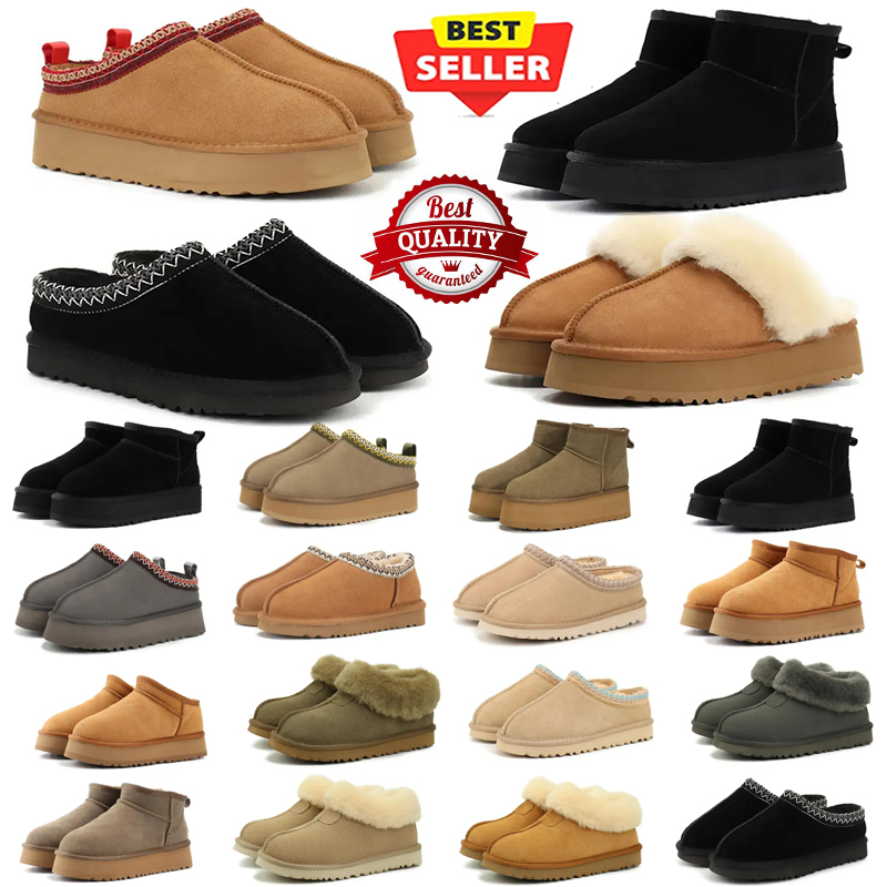 luggage Tazz Slippers tasman fur slides classic ultra mini platform boot Suede Shearling Slipper men women shoes Ankle mules winter designer bootieswith box 36-44