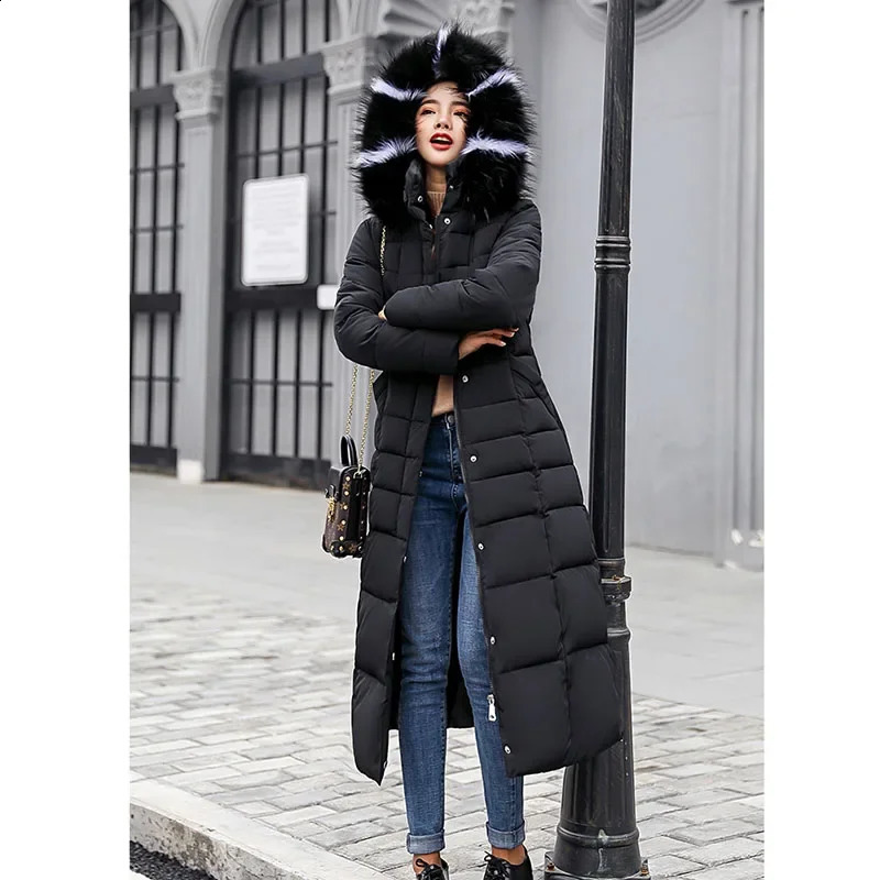 Long Down Cotton Parkas Coat Female Winter Over Knee Loose Large Fur Collar Hooded Warm Thick Parka Padded Overcoat 250827