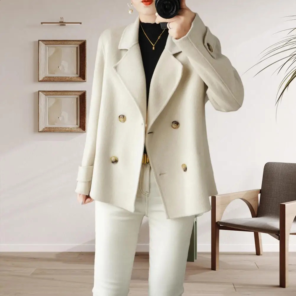 Women Longsleeved Jacket Elegant Doublebreasted Woolen Coat for Women Warm Stylish Fallwinter Jacket Formal Business for Ol 250827
